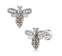 FLECHAZO Flat Back Earrings for Women, Bee Screw Back Stud Earrings, 316L Stainless Steel Post, Cartilage Helix Tragus Lobe Piercing Jewelry