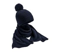 Flecked Knitted Hat And Scarf Set Beechfield Navy One Size