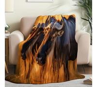Fleece Blanket 220 x 240cm - African Grasslands Animals Horses Soft Cosy Decor Blankets for Autumn Winter, Dark Brown Warm Plush Throw Super King Size Blanket for Bed Couch Sofa Camping