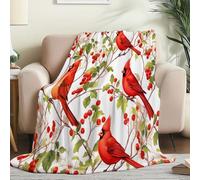 Fleece Blanket 220 x 240cm - Nature Leaves Birds Soft Cosy Decor Blankets for Autumn Winter, White Warm Plush Throw Super King Size Blanket for Bed Couch Sofa Camping