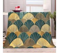 Fleece Blanket 220x240 cm Art Deco Fan Pattern Throw Blanket for Kids Adult, Fluffy Soft Warm Sherpa Fleece Blankets for Bed Sofa Armchair, Fit All Season