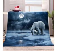 Fleece Blanket 220x240 cm Moonlit Night Polar Bear Blue Versatile Soft Warm Blanket, Throws for Sofa Fluffy Blanket Bed Throw for Bedroom Couch, Cozy Flannel Blanket for Travel