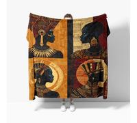 Fleece Blanket African Traditional Cultural Themes Soft Warm Cozy Personalised Gifts Throw Blankets Yellow Sherpa Blanket, for Bed, Couch, Sofa, Double 150x200cm