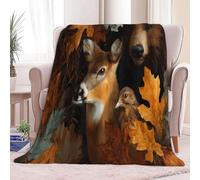 Fleece Blanket Animal Deer Leaves Sherpa Fluffy Flannel Blanket Checkered Blankets Soft Warm Cozy Throw Blankets for Bed Couch Sofa Armchairs Picnic, Yellow, King size