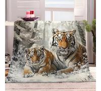 Fleece Blanket Animal Tiger Snow Forest 130x150 cm Versatile Soft Warm Blanket, Throws for Sofa Fluffy Blanket Bed Throw for Bedroom Couch, Cozy Flannel Blanket for Travel