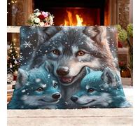 Fleece Blanket Animals Cute Wolf Family Soft Warm Cozy Personalised Gifts Throw Blankets Brown Sherpa Blanket, for Bed, Couch, Sofa, king Size 180x200cm