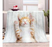Fleece Blanket Animals Ginger Cat 100x130 cm Soft Fluffy Warm Sherpa Throw Blanket, Sofa Bed Fleece Throw Blanket, Camping Travel Lightweight Blanket for Adult Kids