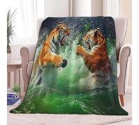 Fleece Blanket Animals Tiger Fight Sherpa Fluffy Flannel Blanket Checkered Blankets Soft Warm Cozy Throw Blankets for Bed Couch Sofa Armchairs Picnic, Black, Super King