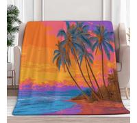 Fleece Blanket Beach Palm Tree Scenery 130x150 cm Sherpa Throw Blankets for Sofa Bed, Soft Warm Fluffy 3D Print Versatile Blanket, for All Season