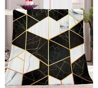 Fleece Blanket Black Gold Throw Versatile Soft Warm Blanket Fluffy Throws Bed 59 x 79 inch Size, Cozy Solid Flannel Blanket for autumn and winter sofa bed, Gold Line Marble Geometry