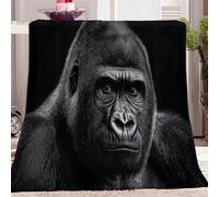 Fleece Blanket Black Throw Versatile Soft Warm Blanket Fluffy Throws for Bed 71 x 87 inch Size, Cozy Solid Flannel Blanket for autumn and winter sofa bed, Animal wild adult gorilla