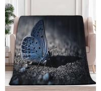 Fleece Blanket Blue Butterfly 150x200 cm Sherpa Throw Blankets for Sofa Bed, Soft Warm Fluffy 3D Print Versatile Blanket, for All Season