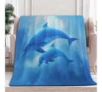 Fleece Blanket Blue Dolphin 180x200 cm Sherpa Throw Blankets for Sofa Bed, Soft Warm Fluffy 3D Print Versatile Blanket, for All Season