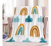 Fleece Blanket Bohemian Rainbow Rain Cloud Sherpa Fluffy Flannel Blanket Checkered Blankets Soft Warm Cozy Throw Blankets for Bed Couch Sofa Armchairs Picnic, White, Queen