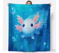 Fleece Blanket Cartoon Animal Axolotl Sherpa Microfiber Flannel Blankets 180 x 220 cm, Fluffy Soft Winter Summer Blue Throw Blanket, for Sofa Bed Personalised Flannel Blankets