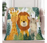 Fleece Blanket Cartoon Jungle Animals 180x200 cm Sherpa Throw Blankets for Sofa Bed, Soft Warm Fluffy 3D Print Versatile Blanket, for All Season