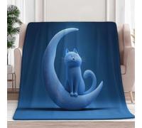 Fleece Blanket Cartoon Moon Cat 150x200 cm 3D Printing Sherpa Throw Blanket, Flannel Throw for Sofa Bed Settees, Sofa Warm Cozy, for Baby Kids Audlt