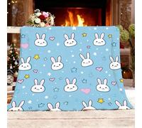 Fleece Blanket Cartoon Rabbit Love Heart Soft Warm Cozy Personalised Gifts Throw Blankets Blue Sherpa Blanket, for Bed, Couch, Sofa, Double 150x200cm