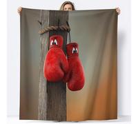 Fleece Blanket Cartoon Red Boxing Gloves Sherpa Fluffy Flannel Blanket Checkered Blankets Soft Warm Cozy Throw Blankets for Bed Couch Sofa Armchairs Picnic, Beige, Super King