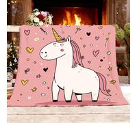 Fleece Blanket Cartoon Unicorn Cute Girl Soft Warm Cozy Personalised Gifts Throw Blankets Pink Sherpa Blanket, for Bed, Couch, Sofa, Single 130x150cm