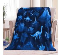Fleece Blanket Fantasy Themed Dinosaur Volcano Sherpa Fluffy Flannel Blanket Checkered Blankets Soft Warm Cozy Throw Blankets for Bed Couch Sofa Armchairs Picnic, Blue, Throw