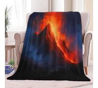 Fleece Blanket Fantasy Volcano Theme Sherpa Fluffy Flannel Blanket Checkered Blankets Soft Warm Cozy Throw Blankets for Bed Couch Sofa Armchairs Picnic, Red And Blue, Super King