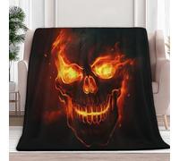 Fleece Blanket Flaming Skull Throw Blanket 100x150 cm Versatile Soft Warm Blankets Fluffy Throws for Sofa Couch, Black Cozy Bed Flannel Blankets for Travel, fit All Season
