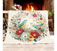 Fleece Blanket Floral & Bird Patterns Soft Warm Cozy Personalised Gifts Throw Blankets Colorful Sherpa Blanket, for Bed, Couch, Sofa, Double 150x200cm