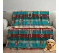 Fleece Blanket for Sofa Couch - Soft Cosy Fluffy Blankets, Bohemian Dreamcatcher Pattern Tribal, Lightweight Comfy Warm Single Throws for Bedroom Dorm Office Home Travel - Teal Blue 50" x 60"