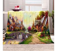 Fleece Blanket Garden Villa Cottage Printed Pattern 180X200Cm Soft Fluffy Throws For Sofas, Single/Baby Bed Large Plush Blankets, Microfiber Flannel Blankets For Chairs/Bed, Warm & Cozy