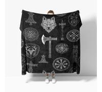 Fleece Blanket Gothic Traditional Runes Soft Warm Cozy Personalised Gifts Throw Blankets Black Sherpa Blanket, for Bed, Couch, Sofa, Double 150x200cm
