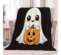 Fleece Blanket Halloween Cartoon Ghost Pumpkin Cute Sherpa Fluffy Flannel Blanket Checkered Blankets Soft Warm Cozy Throw Blankets for Bed Couch Sofa Armchairs Picnic, Black, Single