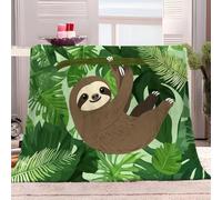 Fleece Blanket Jungle Animal Sloth Green Throw Blanket 130x150 cm Versatile Soft Warm Blanket Fluffy Throws for Sofa Couch, Cozy Bed Flannel Blanket for Travel, fit All Season