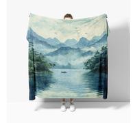 Fleece Blanket Jungles, Mountains, Lakes Soft Warm Cozy Personalised Gifts Throw Blankets Green Sherpa Blanket, for Bed, Couch, Sofa, Single 130x150cm