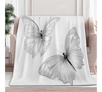 Fleece Blanket Line Art Butterfly 180x200 cm Sherpa Throw Blankets for Sofa Bed, Soft Warm Fluffy 3D Print Versatile Blanket, for All Season