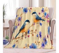 Fleece Blanket Magic Garden Birds Sherpa Fluffy Flannel Blanket Checkered Blankets Soft Warm Cozy Throw Blankets for Bed Couch Sofa Armchairs Picnic, Cream, Double