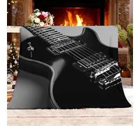 Fleece Blanket Modern Artistic Electric Guitar Soft Warm Cozy Personalised Gifts Throw Blankets Black Sherpa Blanket, for Bed, Couch, Sofa, Single 130x150cm