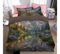 Fleece Blanket Mountain lake reflection Rocky Cliff Rainbow Sherpa Microfiber Flannel Blankets 260x220cm,Fluffy Soft Winter Summer Emerald Throw Blanket Sofa Bed Personalised Flannel Blankets