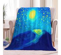 Fleece Blanket Oil Painting Celestial Bodies Stars Sherpa Fluffy Flannel Blanket Checkered Blankets Soft Warm Cozy Throw Blankets for Bed Couch Sofa Armchairs Picnic, Sky Blue, Queen
