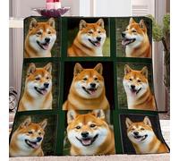 Fleece Blanket Orange And Green Throw Versatile Soft Warm Blanket Fluffy Throws Bed 39 x 55 inch Size, Cozy Solid Flannel Blanket for autumn and winter sofa bed, Shiba Inu with expressions