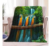 Fleece Blanket Parrot Falls In The Tropical Rainforest Sherpa Fluffy Flannel Blanket Checkered Blankets Soft Warm Cozy Throw Blankets for Bed Couch Sofa Armchairs Picnic, Green, Queen