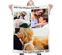 Fleece Blanket Personalised Photo Custom Personalized Throw Blanket Dog Super Soft Collage Customised Pictures Names Texts For Baby & Adult With Pet Photos Birthday Wedding Gift (3 photos, 120*180cm)