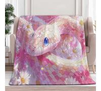 Fleece Blanket Pink Dream Python And Floral 150x200 cm Soft Fluffy Warm Sherpa Throw Blanket, Sofa Bed Fleece Throw Blanket, Camping Travel Lightweight Blanket for Adult Kids