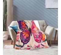 Fleece Blanket Plush Cozy Fuzzy Throw Blanket for Couch Bed,Vibrant Butterfly and Floral Inspirational Art Poster Soft Warm Blanket