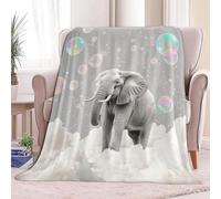 Fleece Blanket Realism Elephant Clouds Bubbles Sherpa Blanket Grey Microfiber Flannel Blanket 150 x 200 cm Fluffy Soft Winter Summer Throw Blanket 3D Sofa Bed Personalised Flannel Blanket
