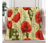 Fleece Blanket Red Floral Lily Of The Valley 180x220 cm Versatile Soft Warm Blanket Fluffy Throws for Sofa Couch, Cozy Bed Flannel Blanket, for Adult Child and Baby