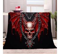 Fleece Blanket Red Skull Chain Dragon Wings 150x200 cm Throw Blanket Versatile Soft Warm Blanket Fluffy Throws for Sofa Couch, Cozy Bed Flannel Blanket for Travel, fit All Season
