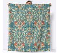 Fleece Blanket Retro Plant Flowers Elegant Sherpa Fluffy Flannel Blanket Checkered Blankets Soft Warm Cozy Throw Blankets for Bed Couch Sofa Armchairs Picnic, Blue-Green, Single