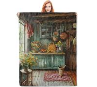 Fleece Blanket Rustic Kitchen Gifts for Women Vintage Farmhouse Soft Warm Lightweight for Country Living Bed Couch Home Travel Decor Throw Blankets