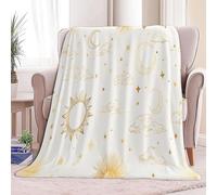Fleece Blanket Simple Celestial Universe Elements Sherpa Fluffy Flannel Blanket Checkered Blankets Soft Warm Cozy Throw Blankets for Bed Couch Sofa Armchairs Picnic, Beige, Queen
